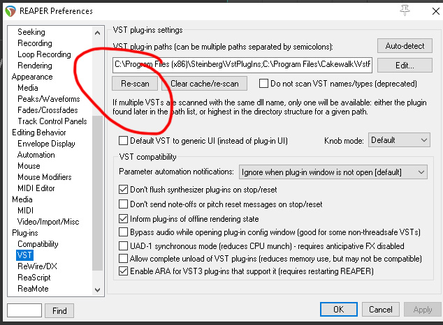 Re-scan VST Plugin Folder