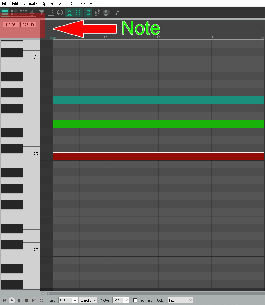 Reaper C Major Chord Piano Roll
