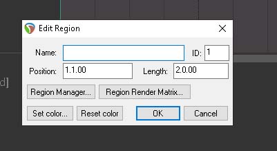 Reaper: Markers and Regions - Edit Region