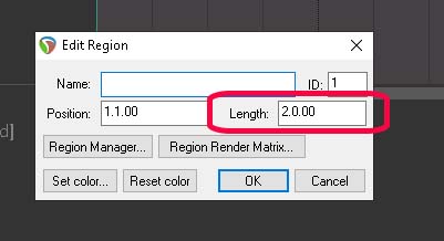 Reaper: Markers and Regions - Region Length