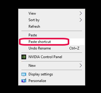 Desktop Paste Address to create shortcut