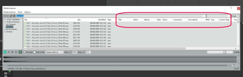 Metadata and Reaper Media Explorer: Tags